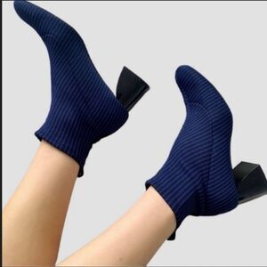 Zara Trafaluc Electric Blue & Black Sock Boots with Obtuse Heel